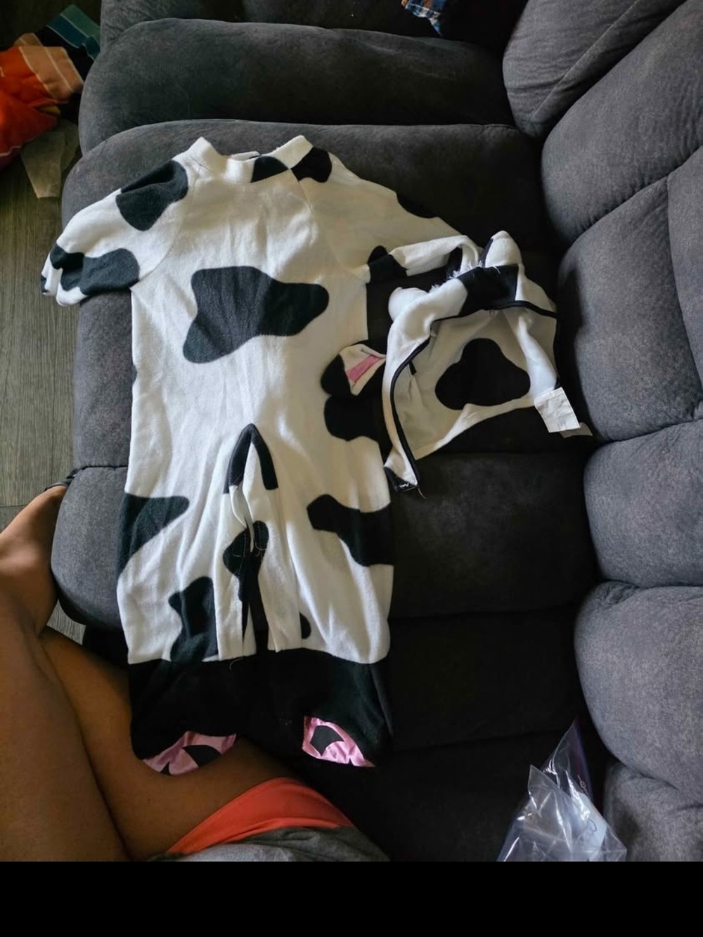 Cow Print Black and White Kids One-Piece with Hood